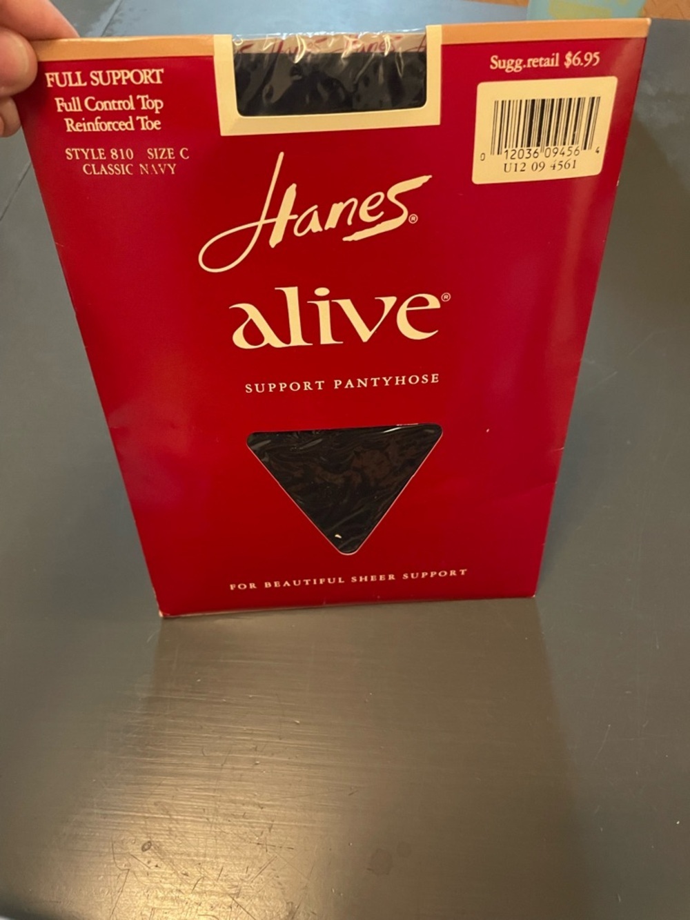 Hanes Alive Support Pantyhose - Classic control top Navy style 810 size c medium
